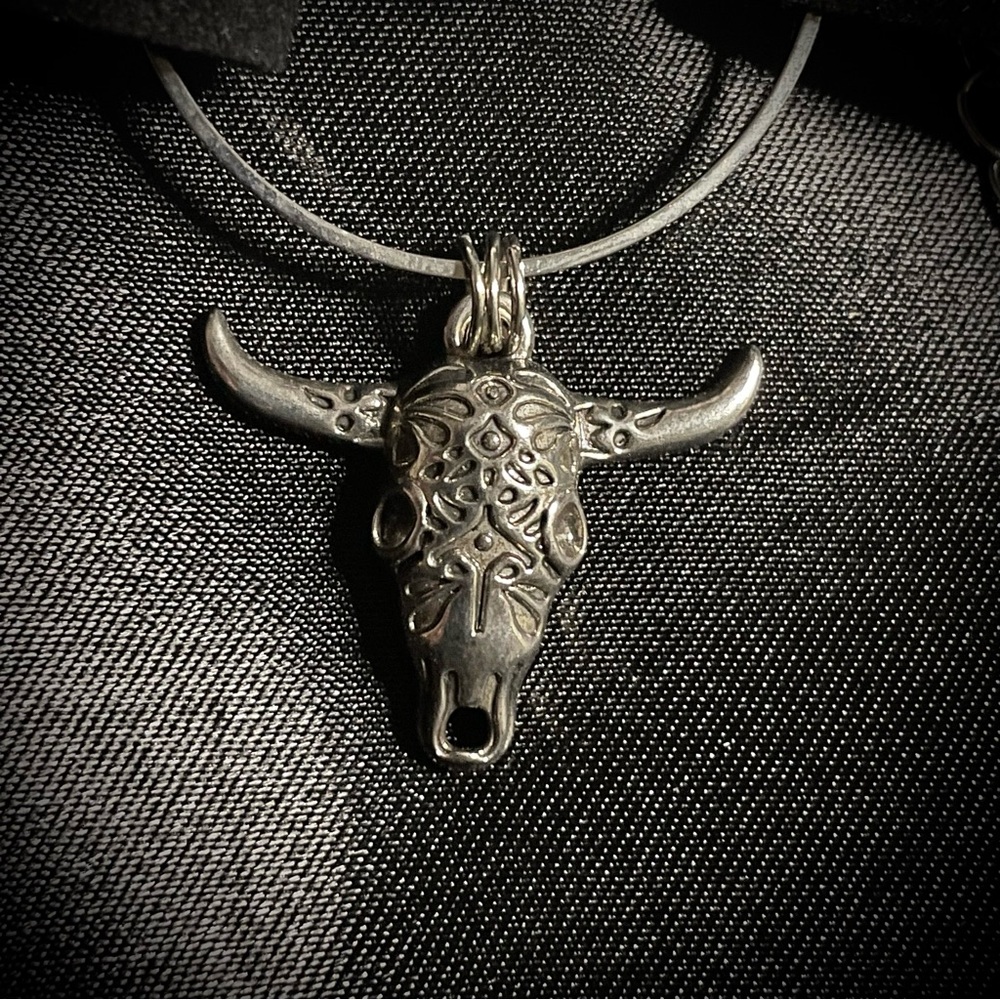 Handmade Silver Bull Skull Pendant Choker